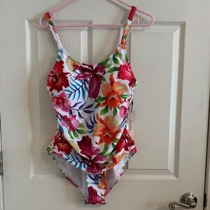 Nicole Miller Floral One Piece Swimsuit - Red, Pink, Orange